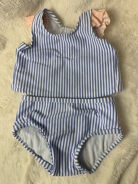 Ruffle Butts Blue and Pink Striped Ruffle Two-Piece Set
